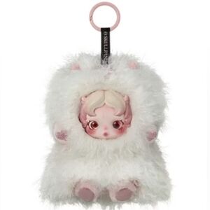 Skullpanda Fluffy White and Pink Keychain